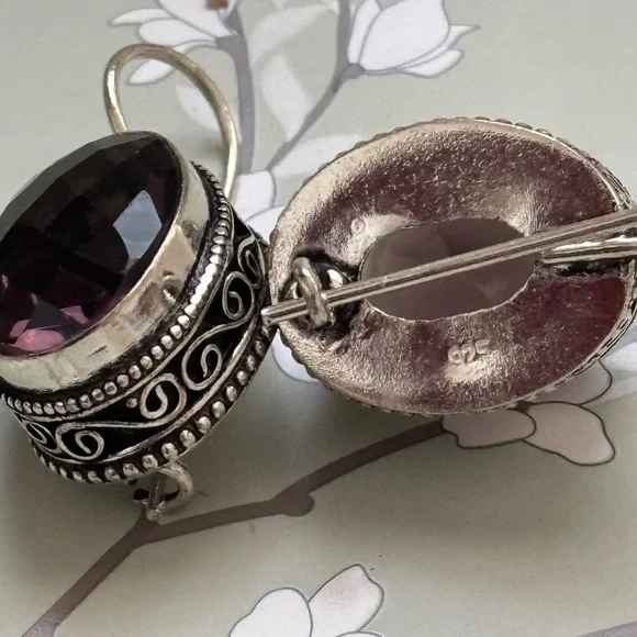 Amethyst sterling silver earrings - Picture 3 of 5